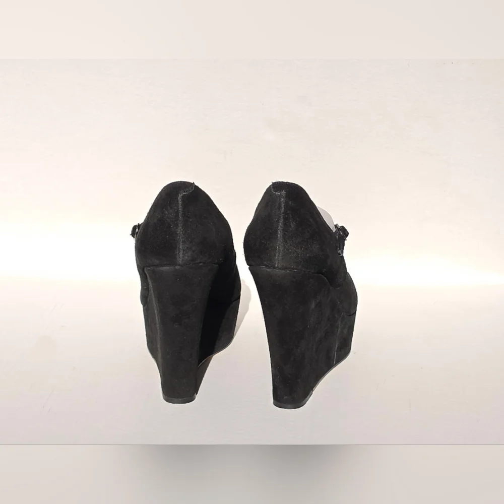 Steve Madden Sofiaa Suede Black Wedge Peep Toe Shoes Sz 10